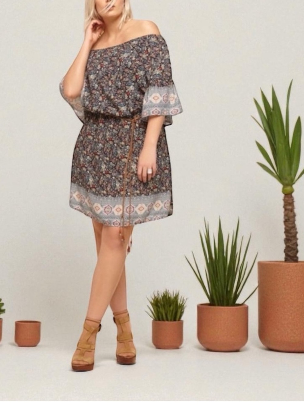 NEW• Bianca Bohemian Chic Off The Shoulder Dress• 2X